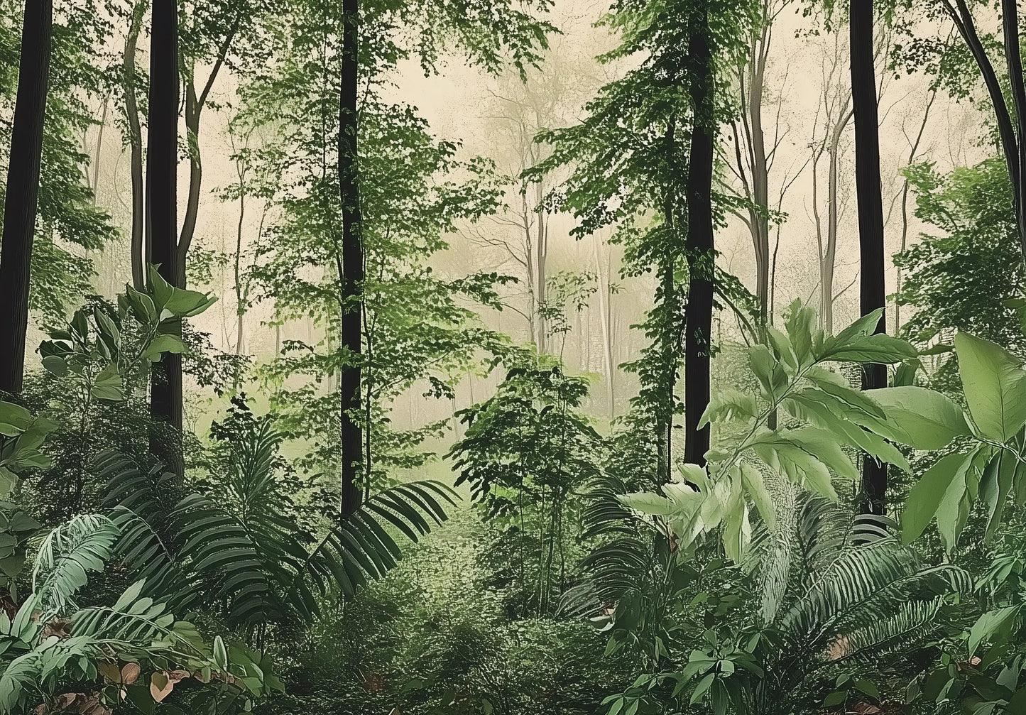 Green Dining Room Forest Botanical Non-woven Photo Wallpaper (W x H) 312 cm x 219 cm (123" x 86")