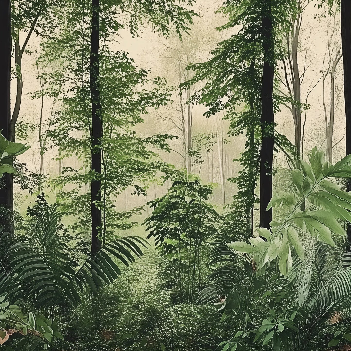 Green Dining Room Forest Botanical Non-woven Photo Wallpaper (W x H) 312 cm x 219 cm (123" x 86")