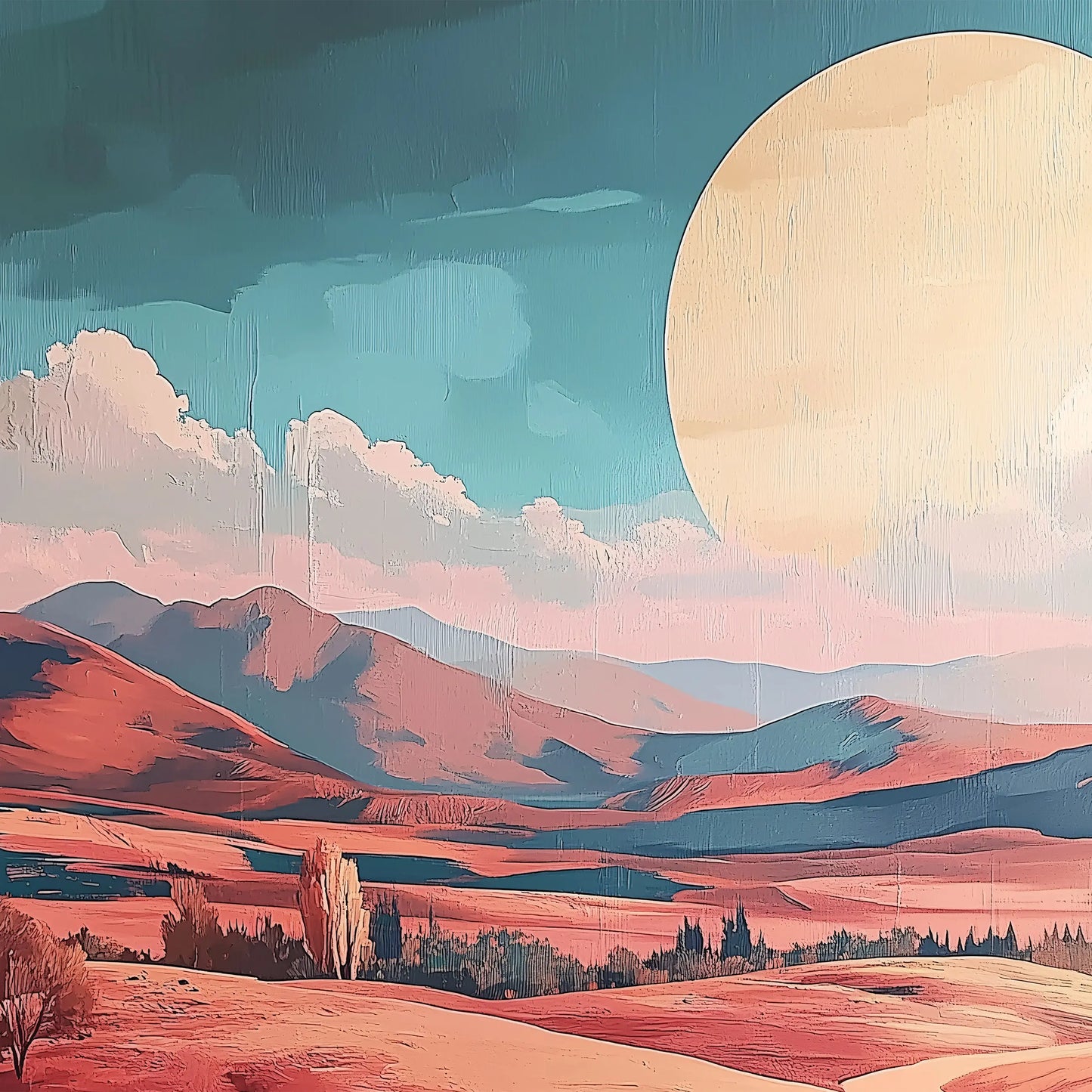 Desert landscape with large Sun in the sky photo wallpaper