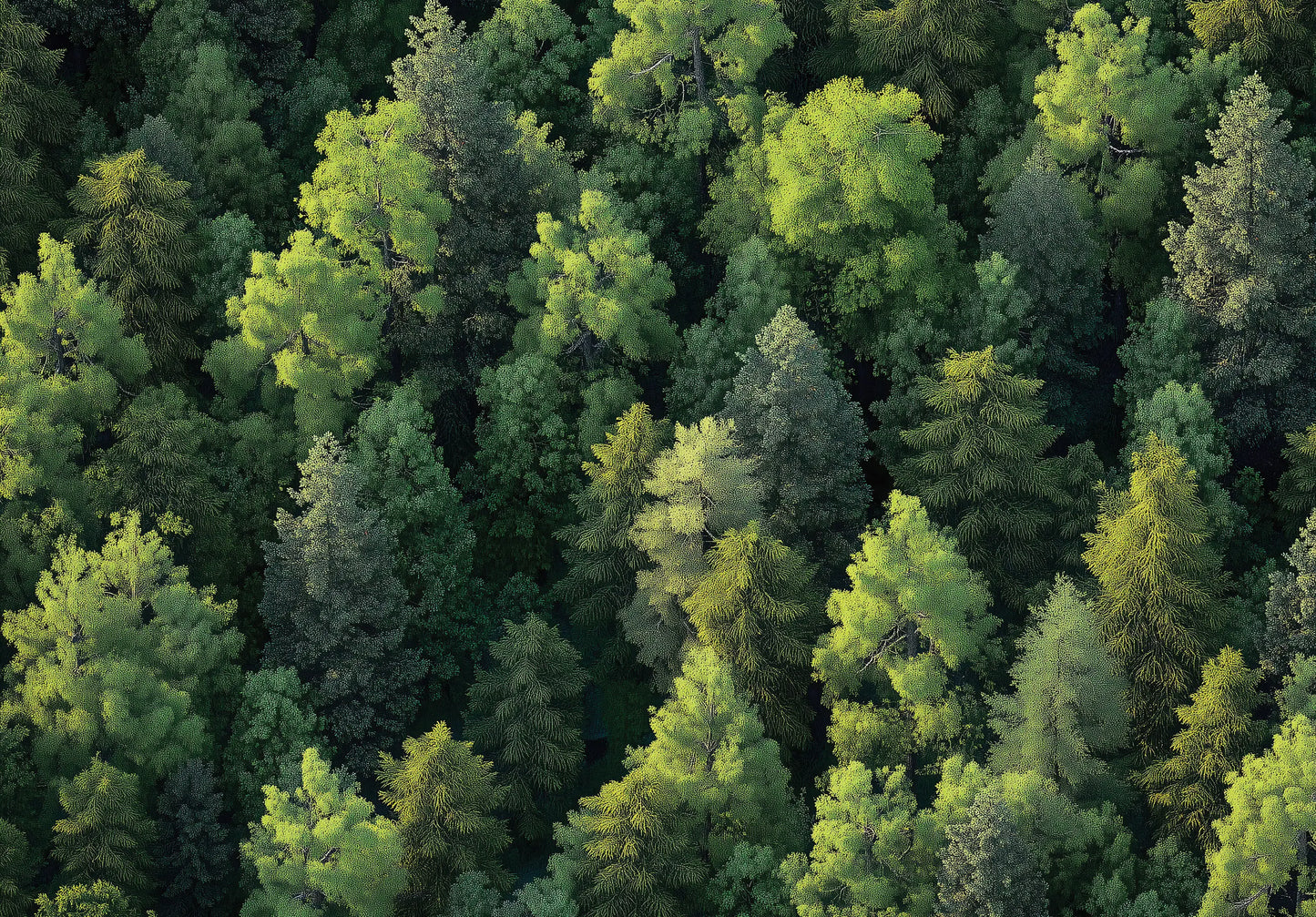 Aerial view of a dense forest with green trees photo wallpaper