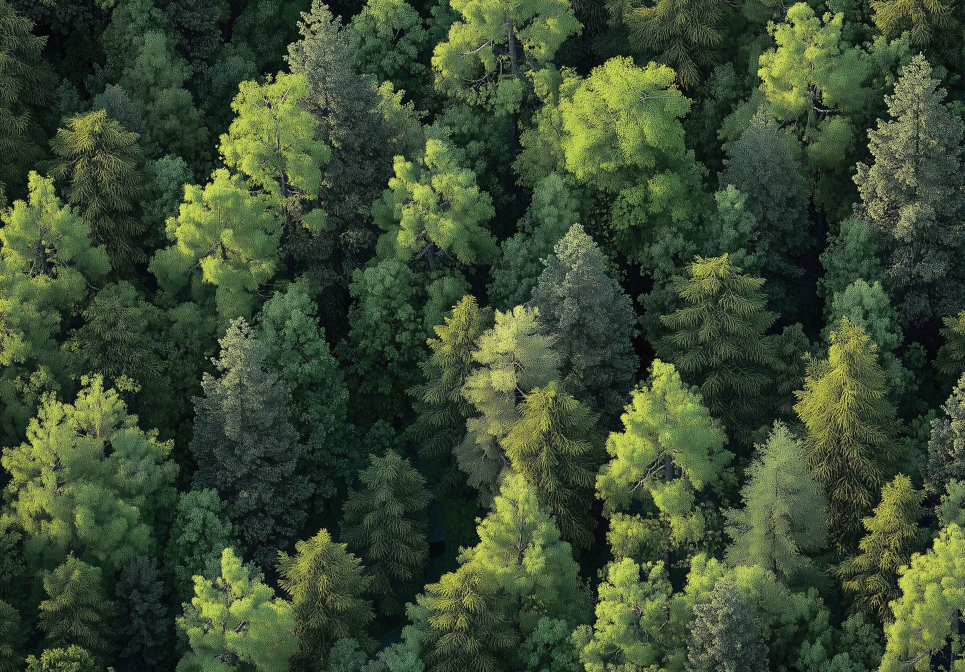 Aerial view of a dense forest with green trees photo wallpaper