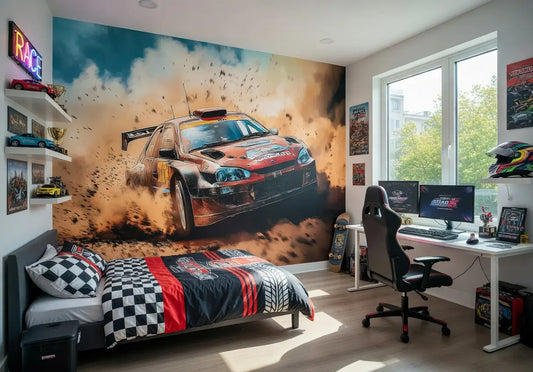 Rally Car Racing Teen Bedroom Non-woven Photo Wallpaper (W x H) 312 cm x 219 cm (123" x 86")