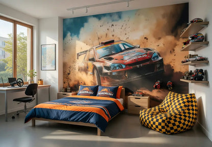 Rally Car Racing Teen Bedroom Non-woven Photo Wallpaper (W x H) 312 cm x 219 cm (123" x 86")