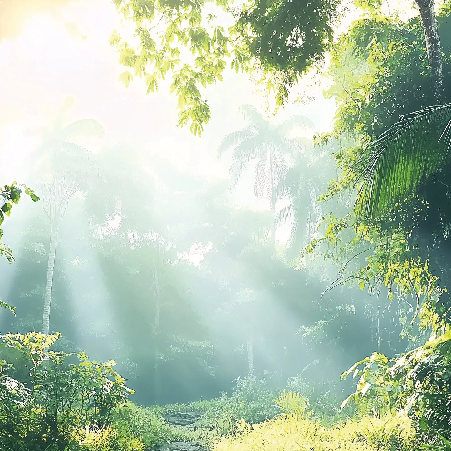 Sunny Summer Jungle Non-woven Photo Wallpaper (W x H) 312 cm x 219 cm (123" x 86")