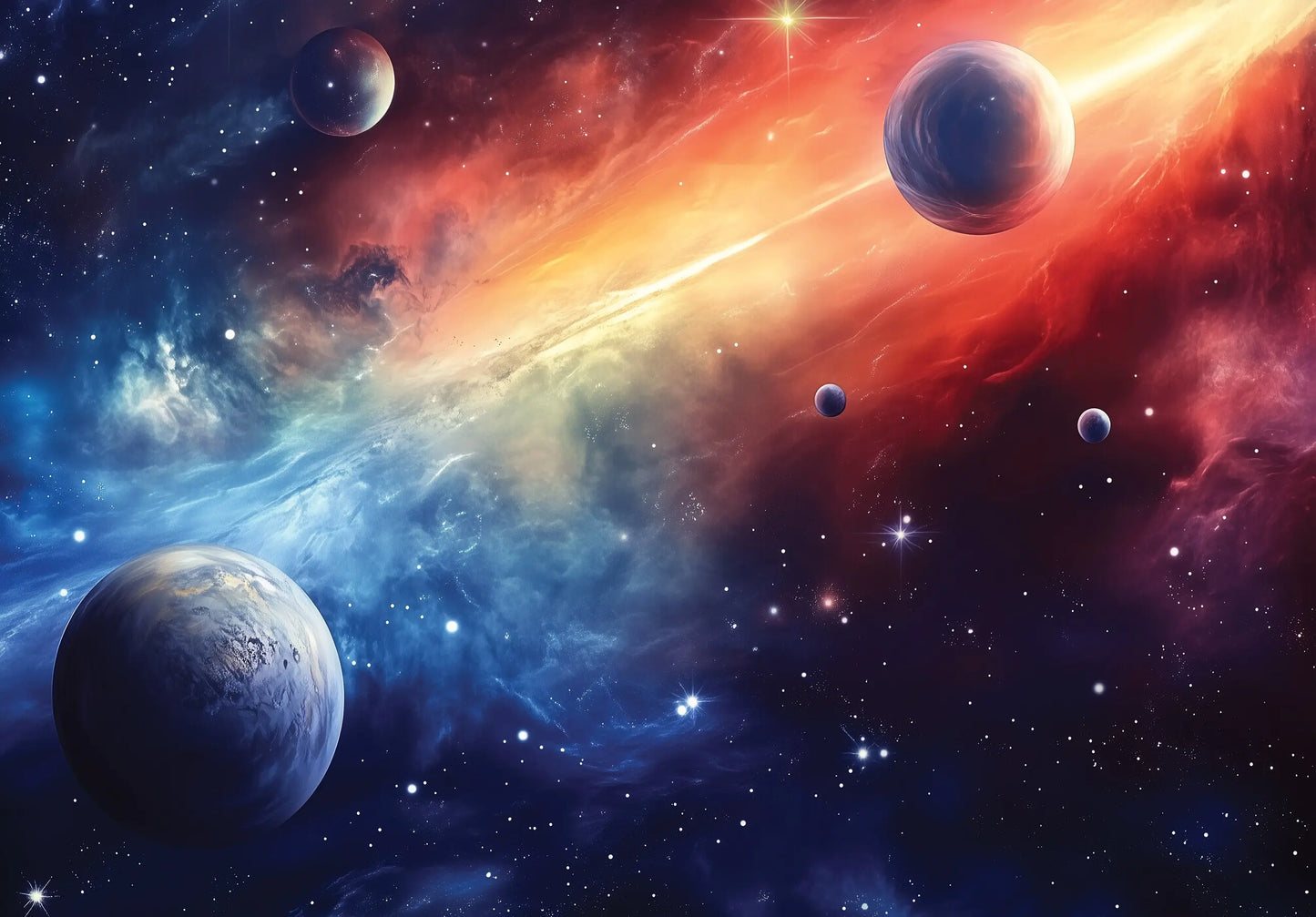 Colorful depiction of space with planets and nebula wallpaper