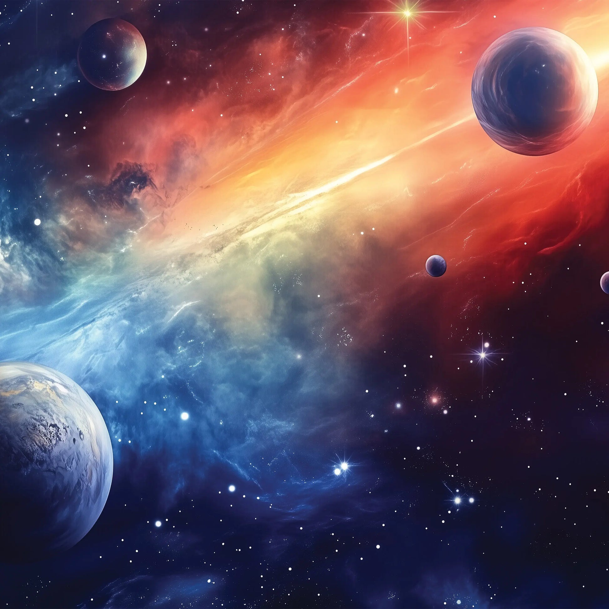 Colorful depiction of space with planets and nebula photo wallpaper