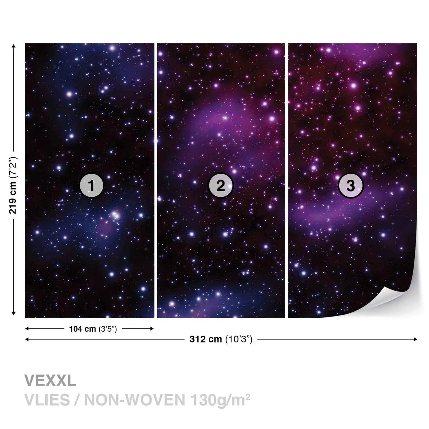 Starry Sky Purple and Blue Cosmos Astronomy Non-woven Photo Wallpaper (W x H) 312 cm x 219 cm (123" x 86")