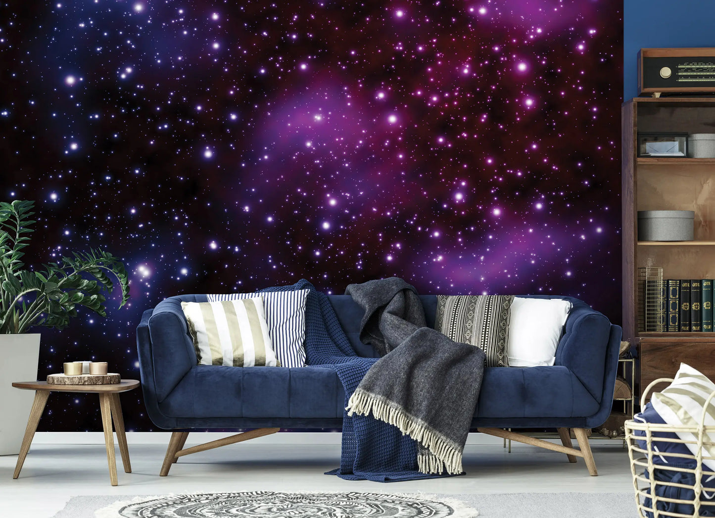 Starry Sky Purple and Blue Cosmos Astronomy Non-woven Photo Wallpaper (W x H) 312 cm x 219 cm (123" x 86")
