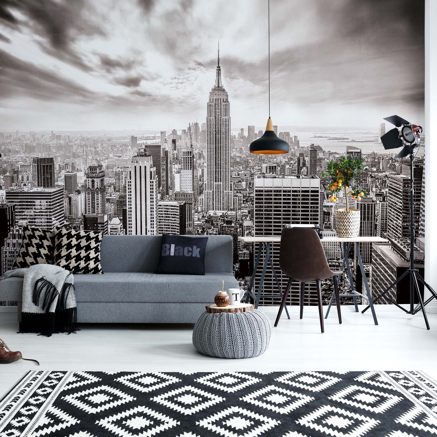 Black and White New York Panorama Cityscape Non-woven Photo Wallpaper (W x H) 312 cm x 219 cm (123" x 86")