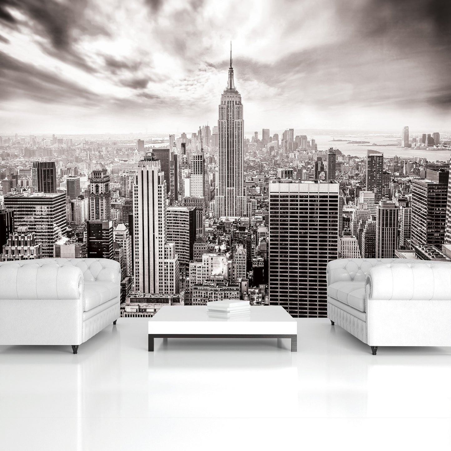 Black and White New York Panorama Cityscape Non-woven Photo Wallpaper (W x H) 312 cm x 219 cm (123" x 86")