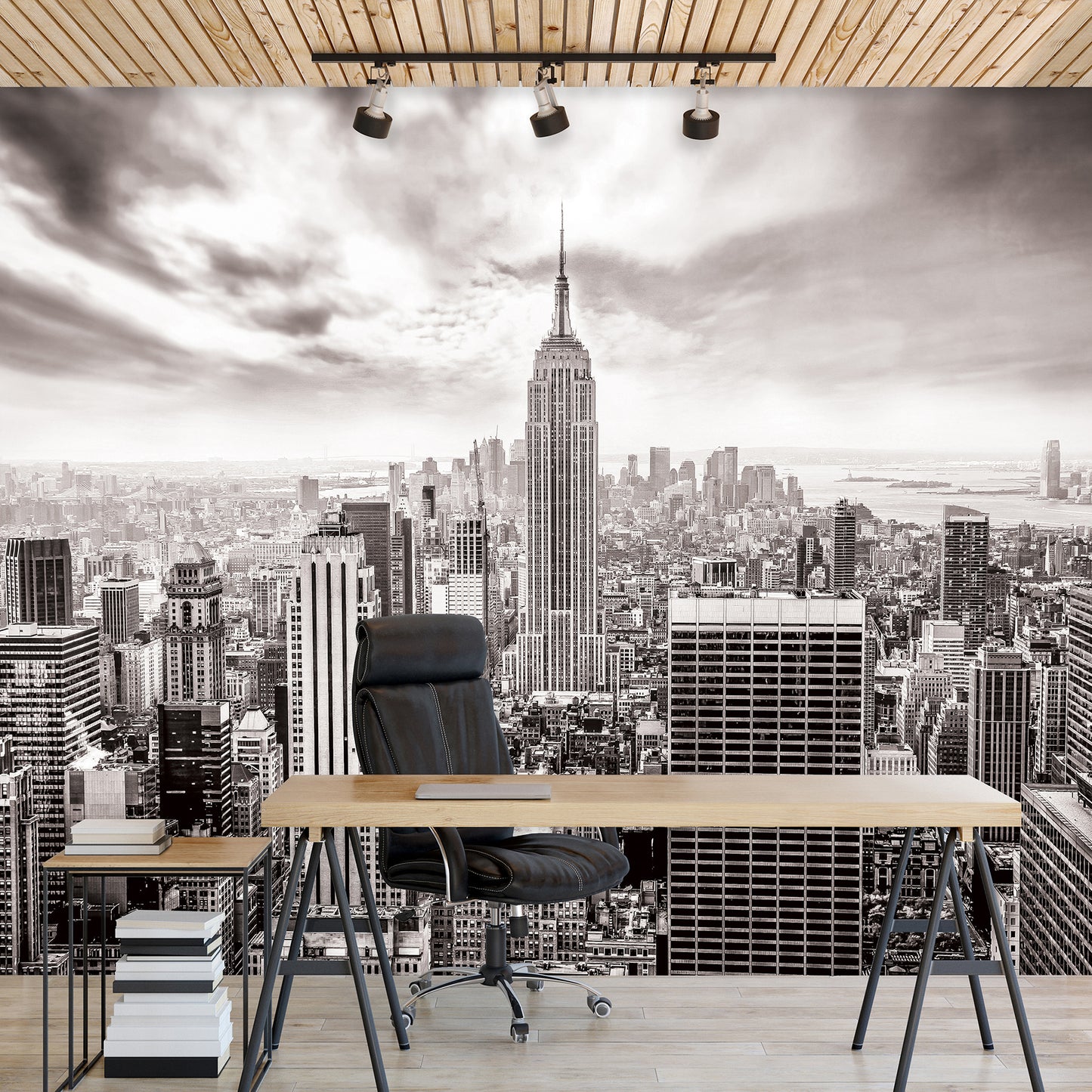 Black and White New York Panorama Cityscape Non-woven Photo Wallpaper (W x H) 312 cm x 219 cm (123" x 86")