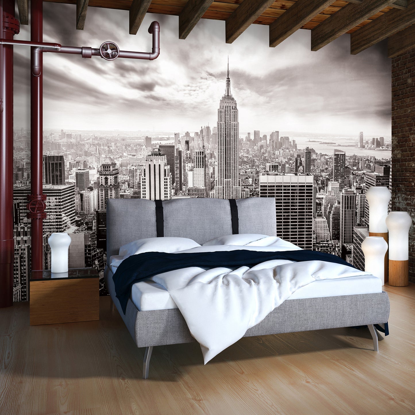 Black and White New York Panorama Cityscape Non-woven Photo Wallpaper (W x H) 312 cm x 219 cm (123" x 86")