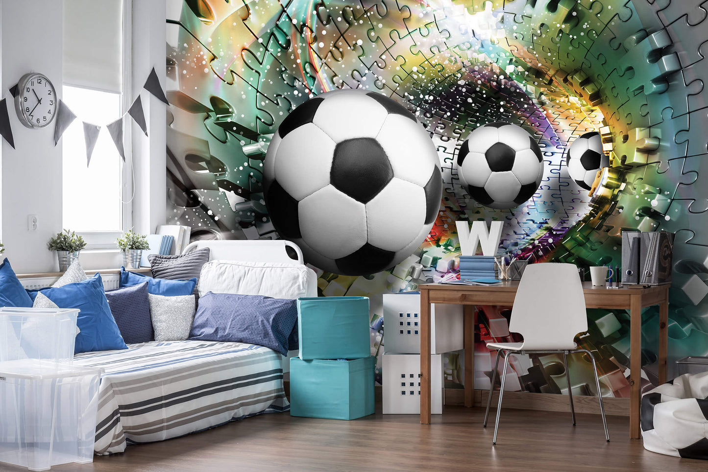 Footballs Nursery Non-woven Photo Wallpaper Size Selection