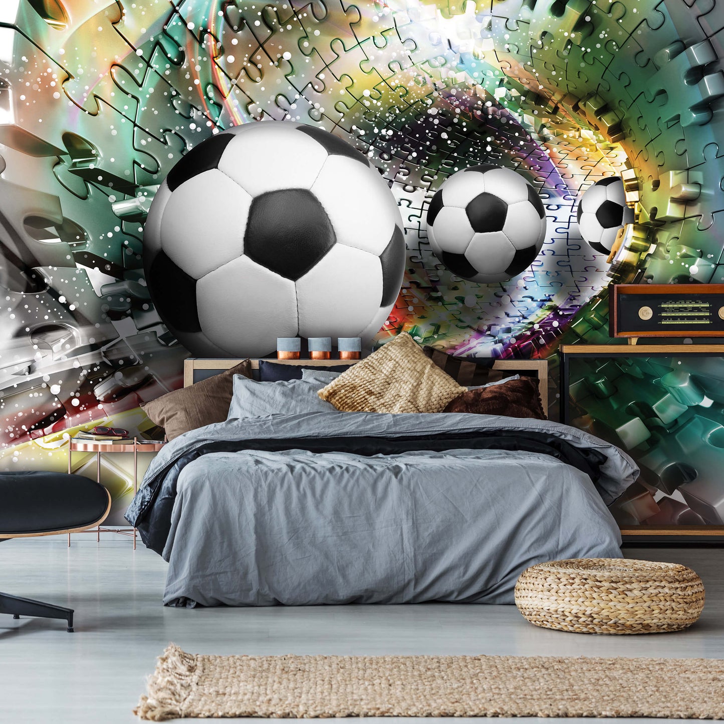 Footballs Nursery Non-woven Photo Wallpaper Size Selection