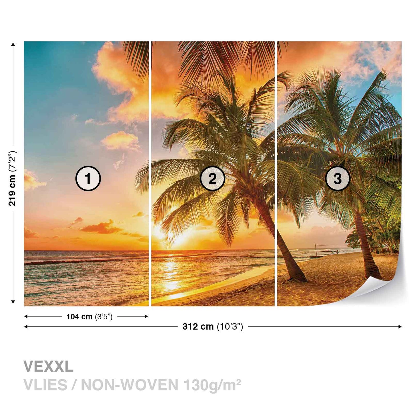 Paradise Island Sunrise Tropical Scenery Non-woven Photo Wallpaper (W x H) 312 cm x 219 cm (123" x 86")