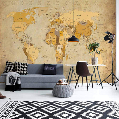 Vintage Map of the World Non-woven Photo Wallpaper (W x H) 312 cm x 219 cm (123" x 86")