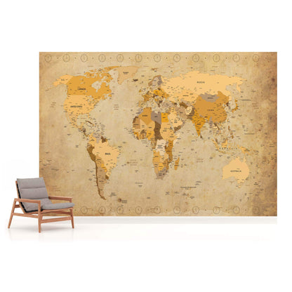 Vintage Map of the World Non-woven Photo Wallpaper (W x H) 312 cm x 219 cm (123" x 86")