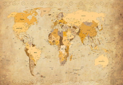 Vintage Map of the World Non-woven Photo Wallpaper (W x H) 312 cm x 219 cm (123" x 86")