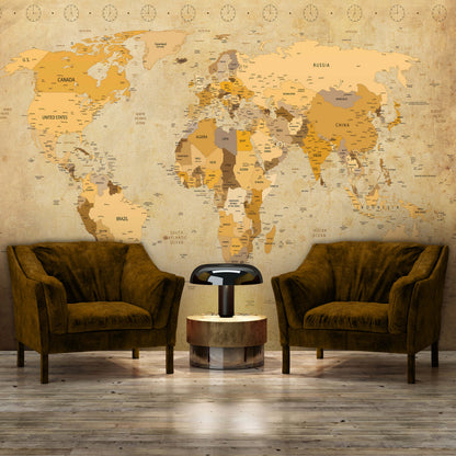 Vintage Map of the World Non-woven Photo Wallpaper (W x H) 312 cm x 219 cm (123" x 86")