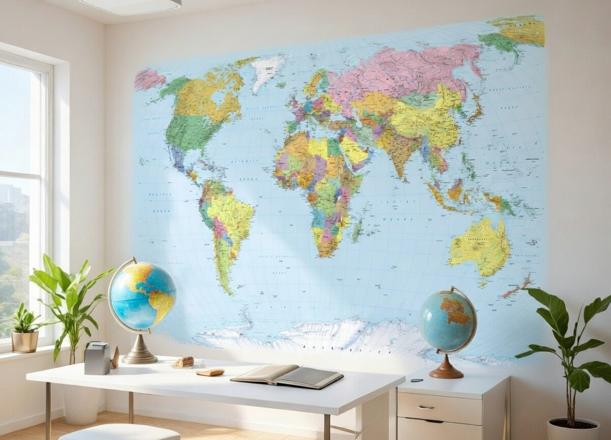 Political Map Of The World Home Office Photo Wallpaper (W x H) 254cm x 184cm (100" x 72")