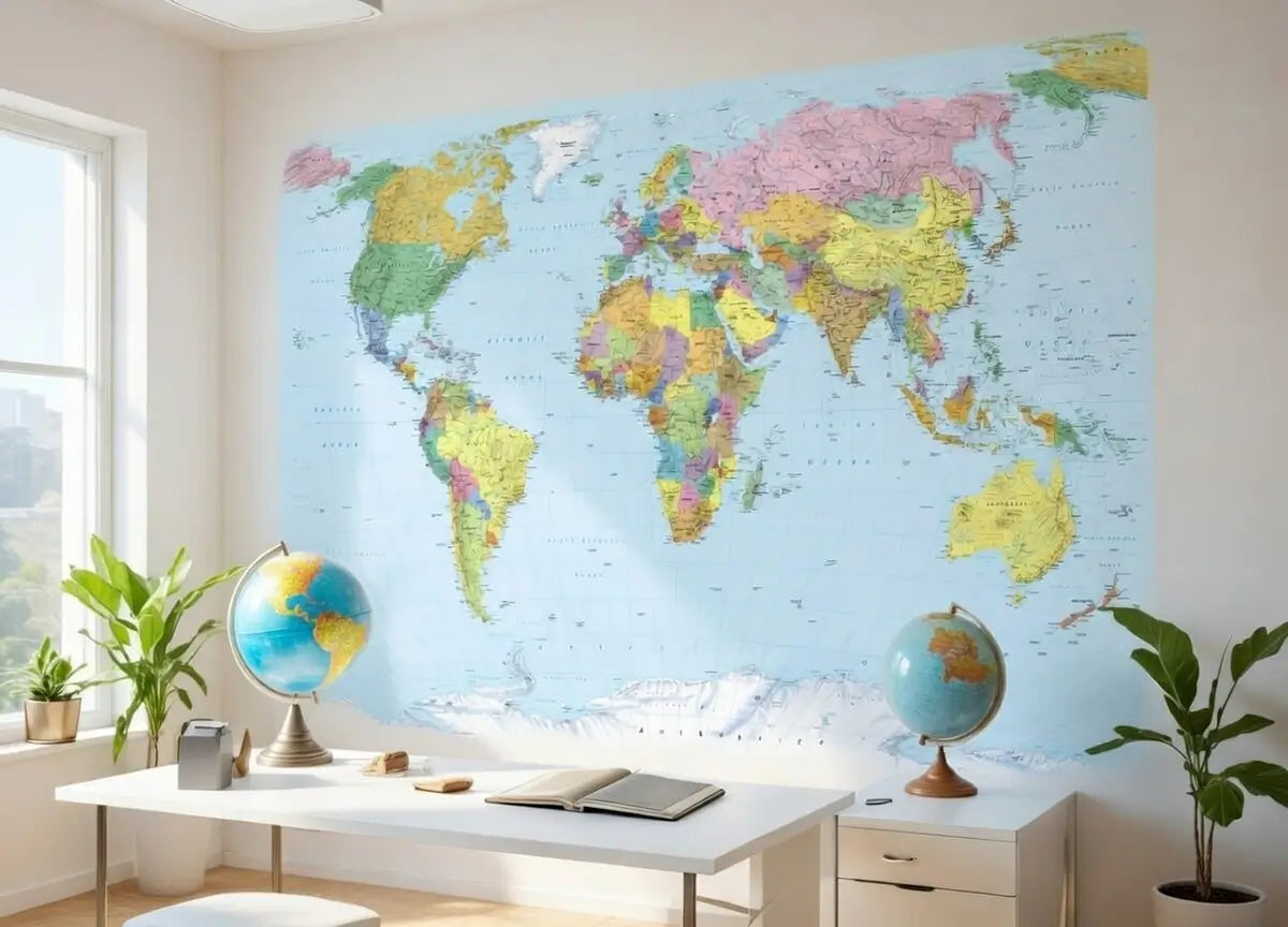 Political Map Of The World Home Office Photo Wallpaper (W x H) 254cm x 184cm (100" x 72")