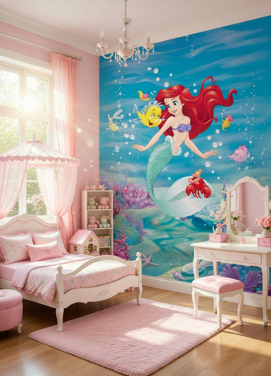 Children's bedroom mermaid mural photo wallpaper