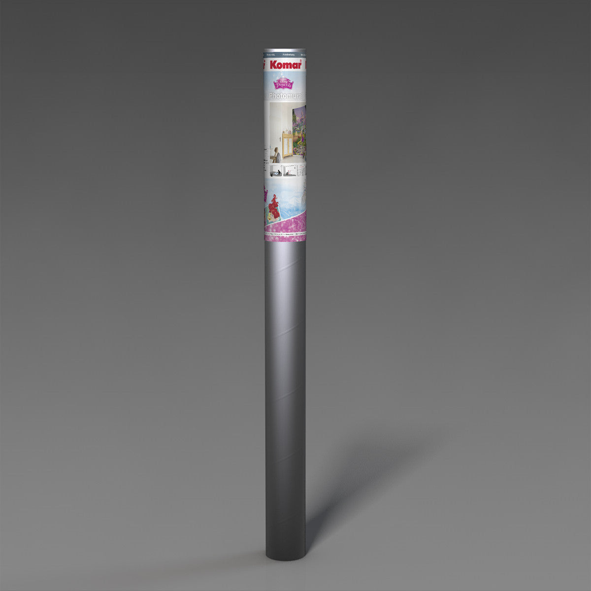 Roll of paper with a visible brand label on a gray background