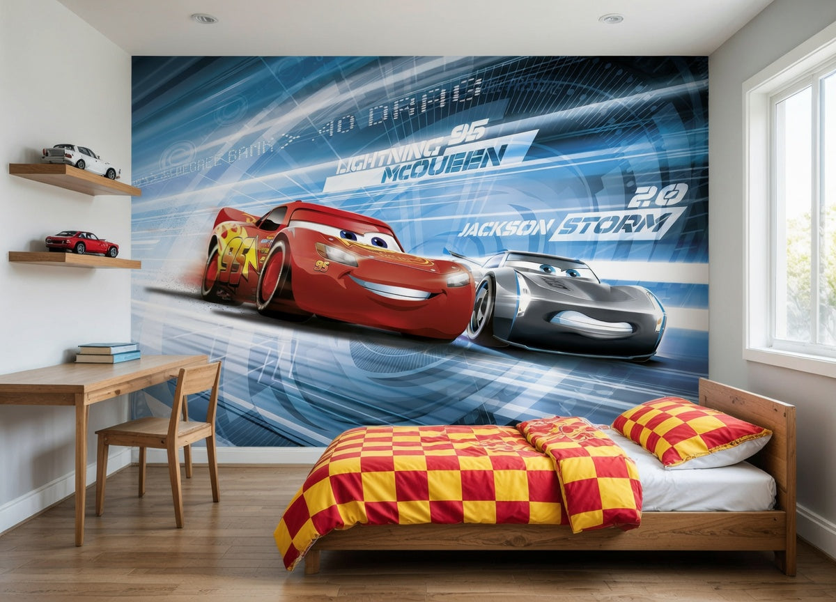 Cars 3 Disney Lightning McQueen and Storm Racing Photo Wallpaper (H x W) 184cm x 254cm (72" x 100")