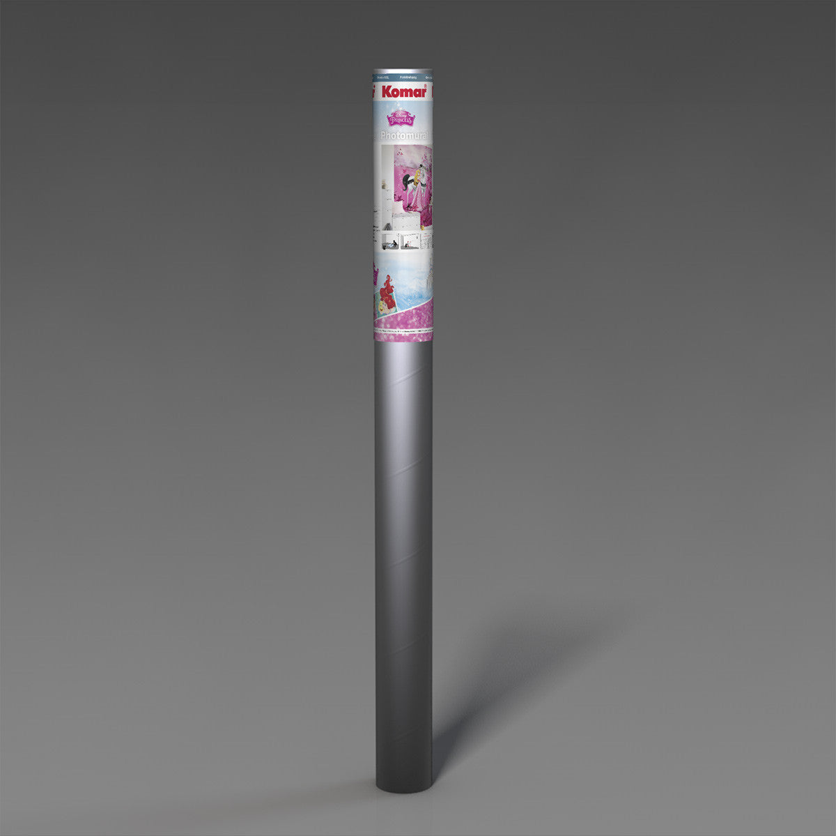 Roll of paper with a visible brand label on a gray background