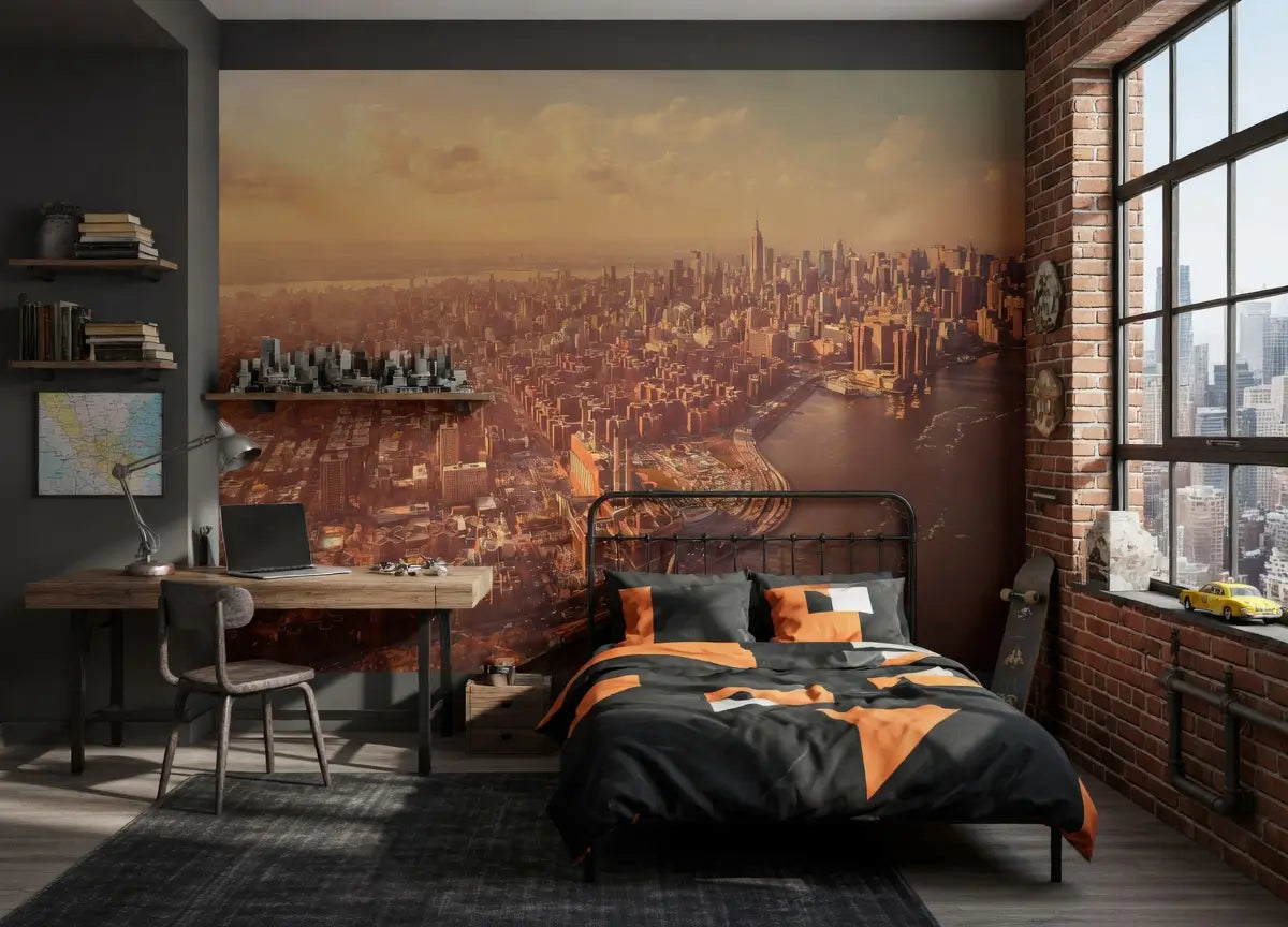 Manhattan view Orange sky Photo Wallpaper (W x H) 254cm x 184cm (100" x 72")