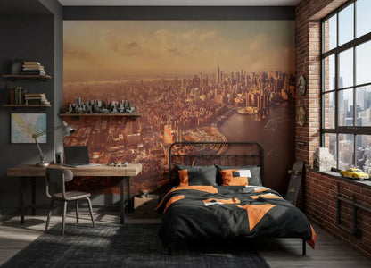 Manhattan view Orange sky Photo Wallpaper (W x H) 254cm x 184cm (100" x 72")
