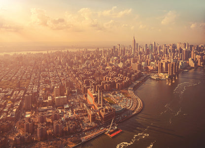 Manhattan view Orange sky Photo Wallpaper (W x H) 254cm x 184cm (100" x 72")