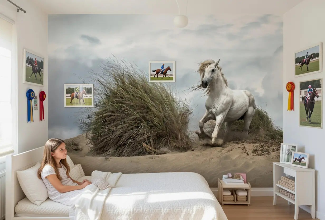 White Wild Horse Animal Wallpaper Mural (W x H) 384 cm x 260 cm (151" x 102")