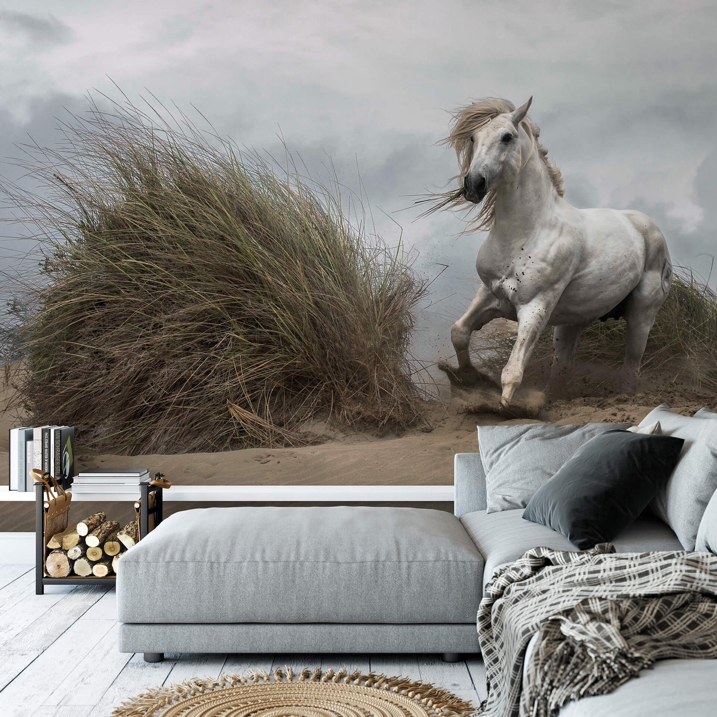 White Wild Horse Animal Wallpaper Mural (W x H) 384 cm x 260 cm (151" x 102")