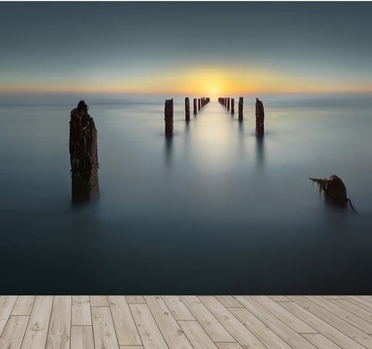 Sea Foggy Day Nature Wallpaper Mural (W x H) 384 cm x 260 cm (151" x 102")