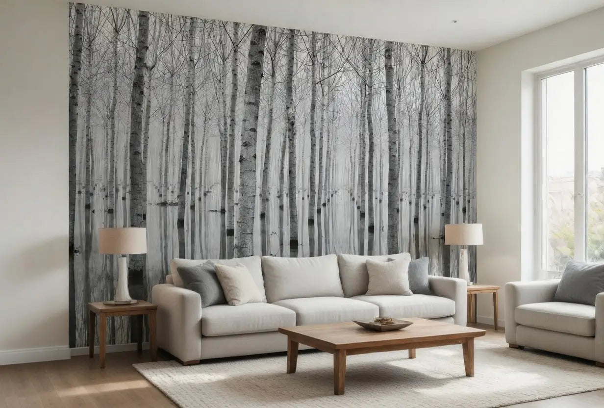 Birch Forest in the Water Nature Wallpaper Mural  (W x H) 384 cm x 260 cm (151" x 102")