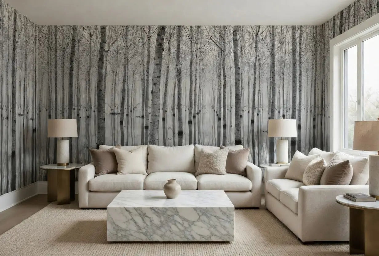 Birch Forest in the Water Nature Wallpaper Mural  (W x H) 384 cm x 260 cm (151" x 102")