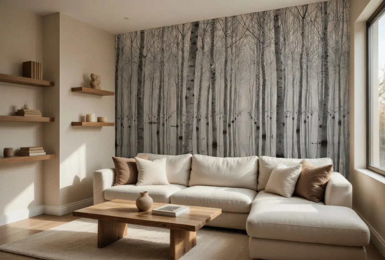 Birch Forest in the Water Nature Wallpaper Mural  (W x H) 384 cm x 260 cm (151" x 102")