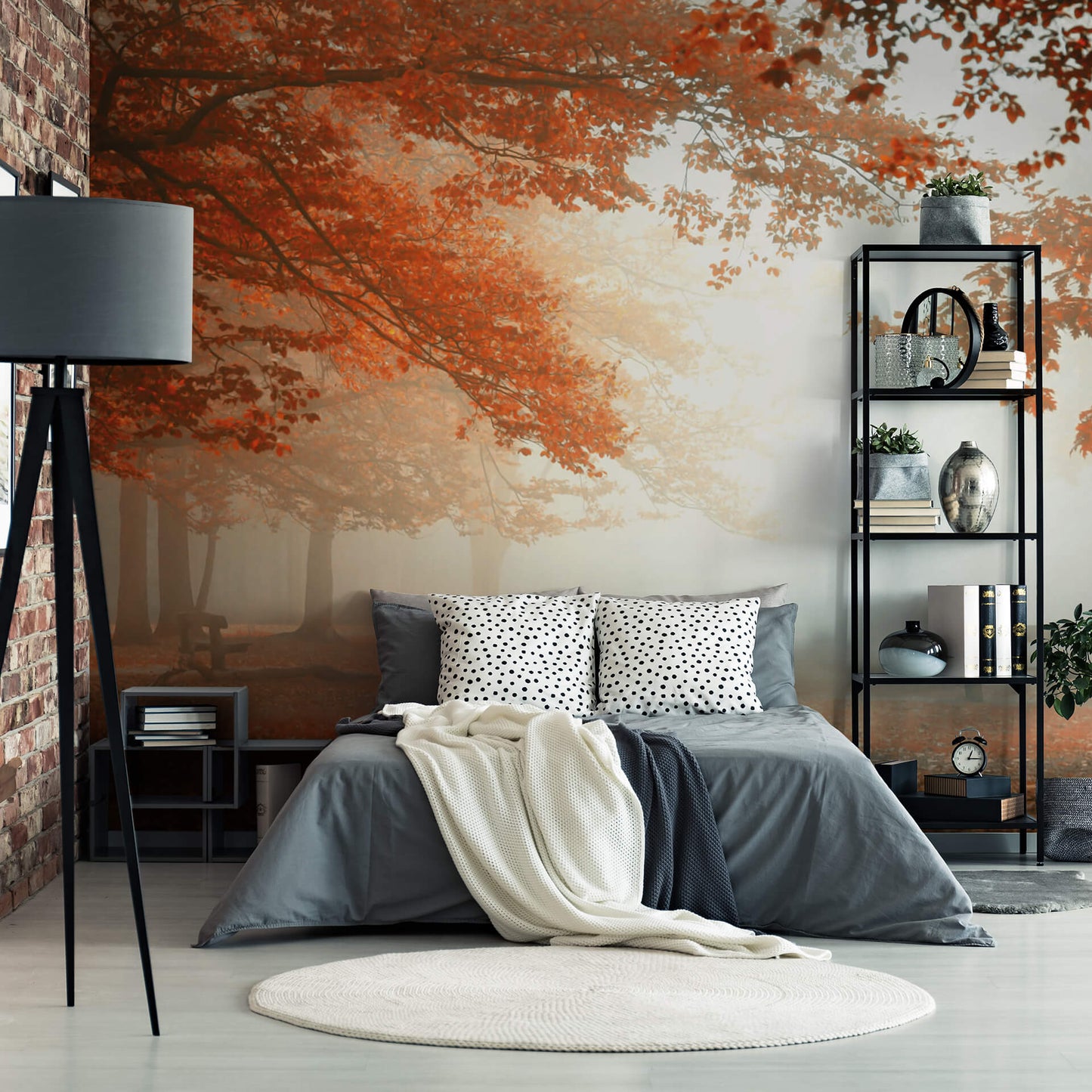 Autumn Red Sleeping Forest Nature Wallpaper Mural  (W x H) 384 cm x 260 cm (151" x 102")