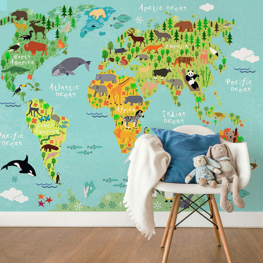 Nursey photo wallpaper map with animals