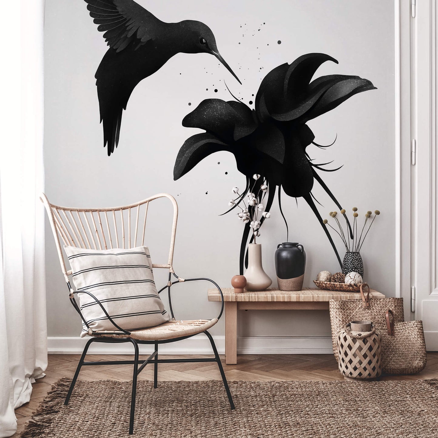 Black Hummingbird Animal Wallpaper Mural  (W x H) 192 cm x 260 cm (75" x 102")