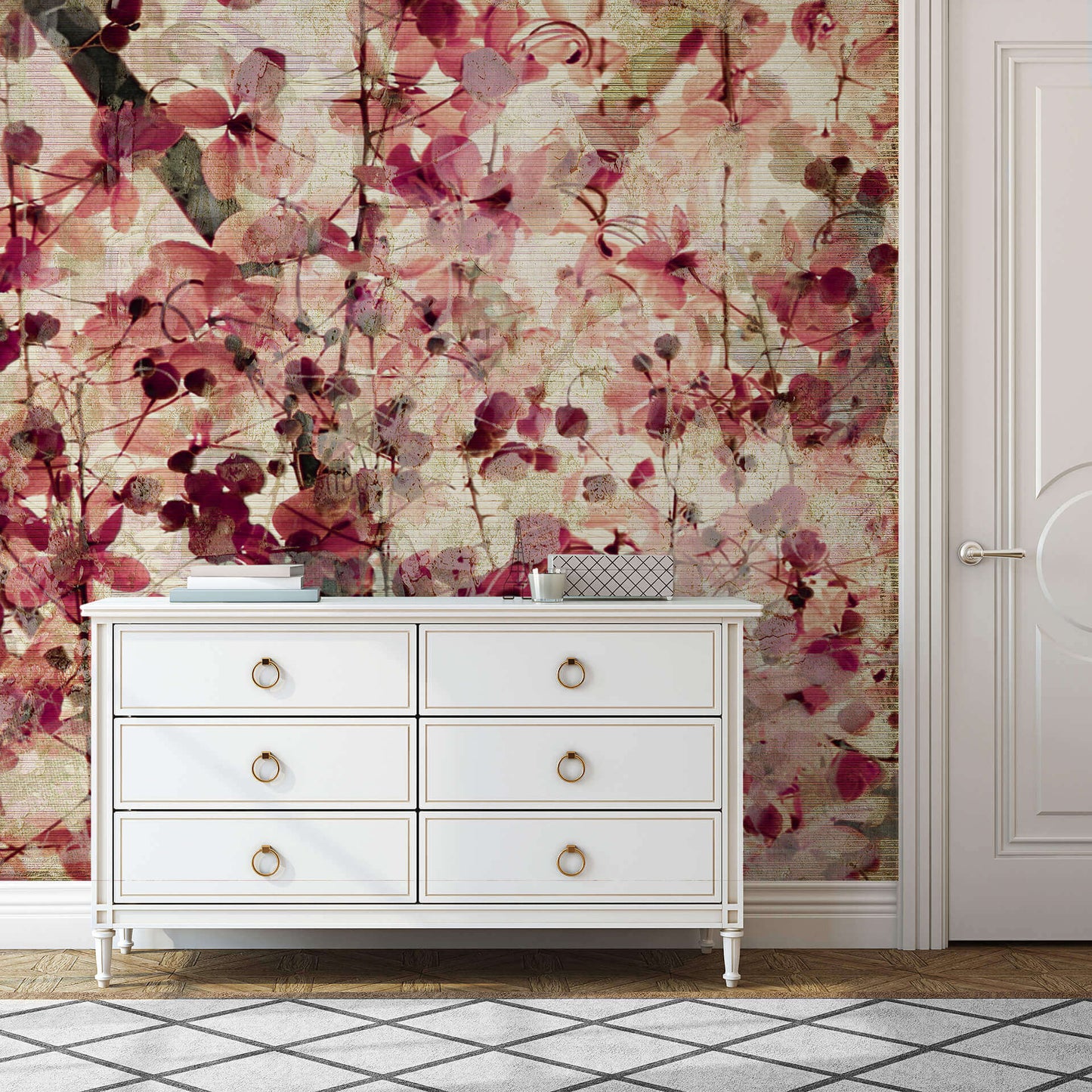 Pink Floral Abstract Composition Floral Wallpaper Mural  (W x H) 384 cm x 260 cm (151" x 102")