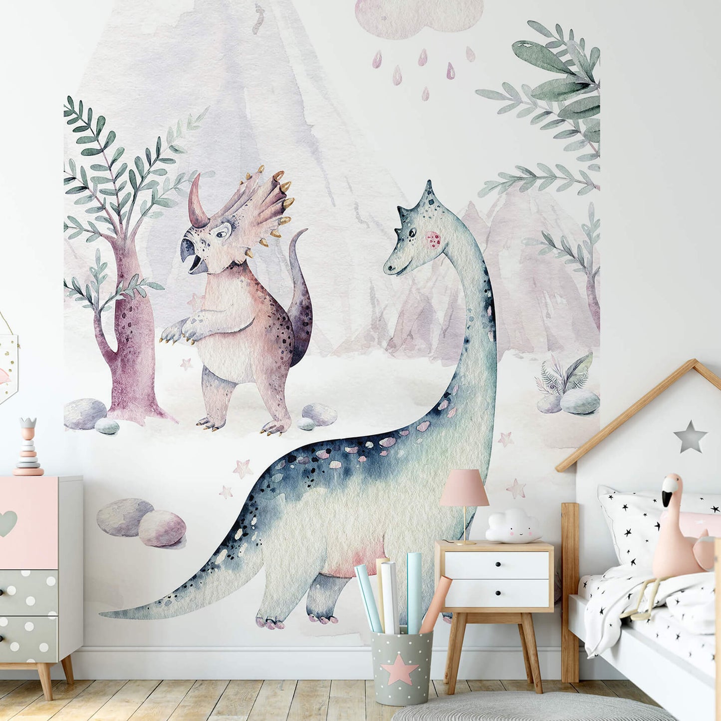 Cute Dinosaurs Nursery Animal Wallpaper Mural (W x H) 384 cm x 260 cm (151" x 102")