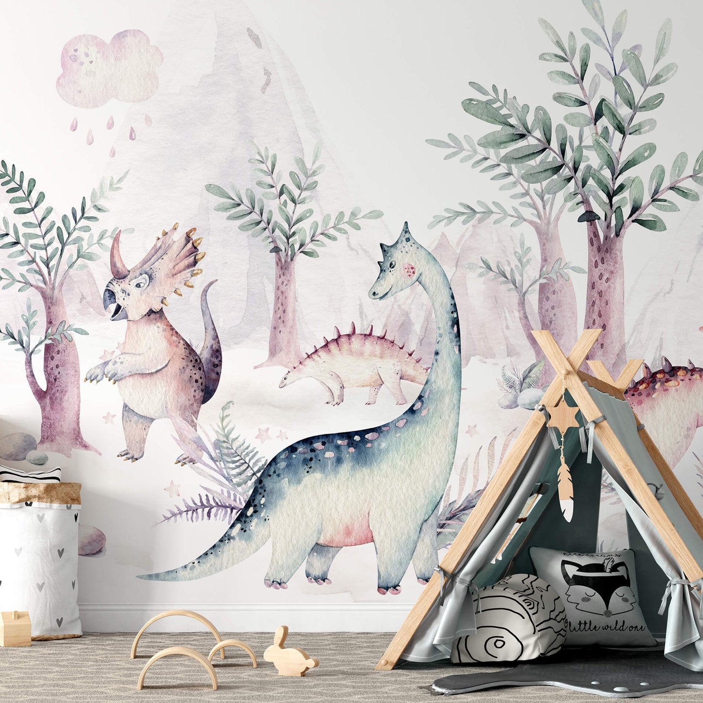 Cute nursery dinosaur wallpaper mural