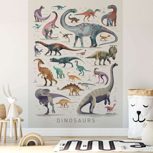 Dinosaurs Collage Animal Wallpaper Mural  (W x H) 192 cm x 260 cm (75" x 102")