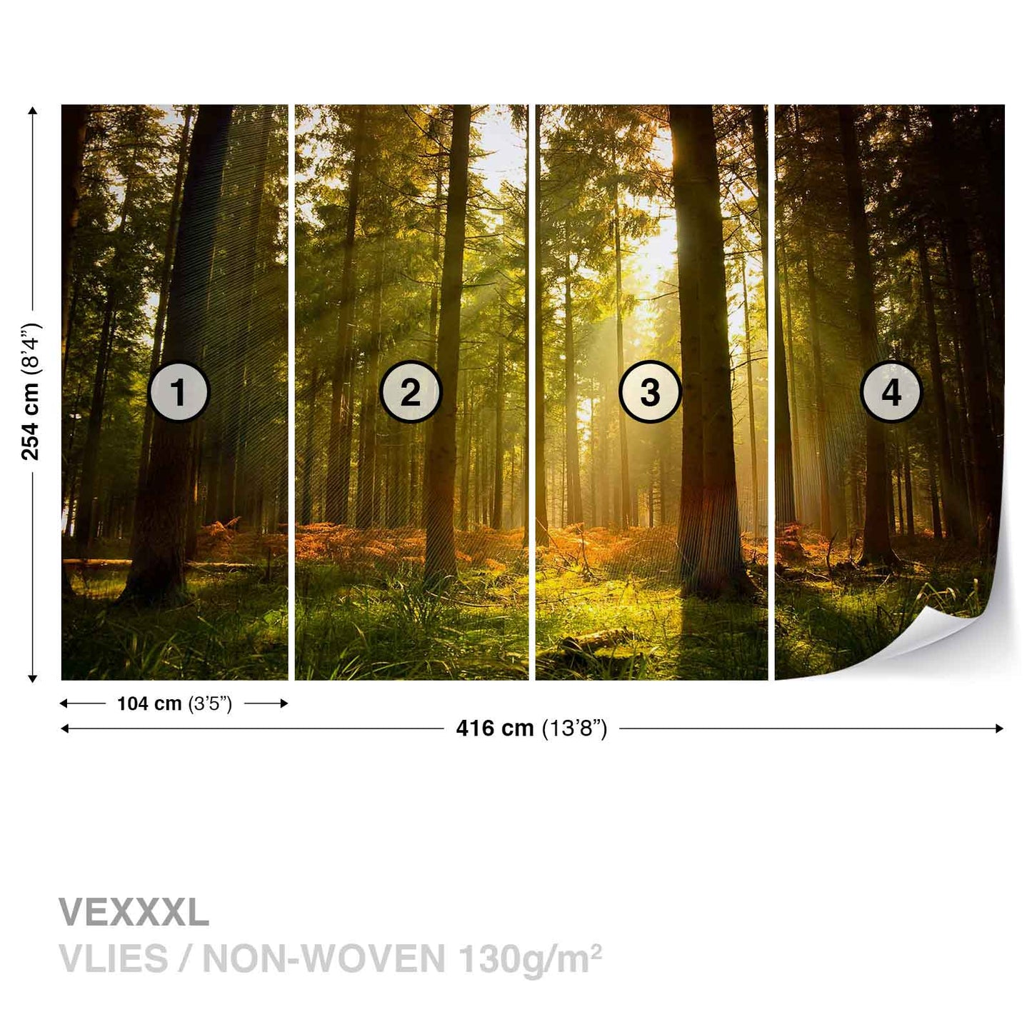 Green forest Scene Nature Non-woven Photo Wallpaper Size Selection