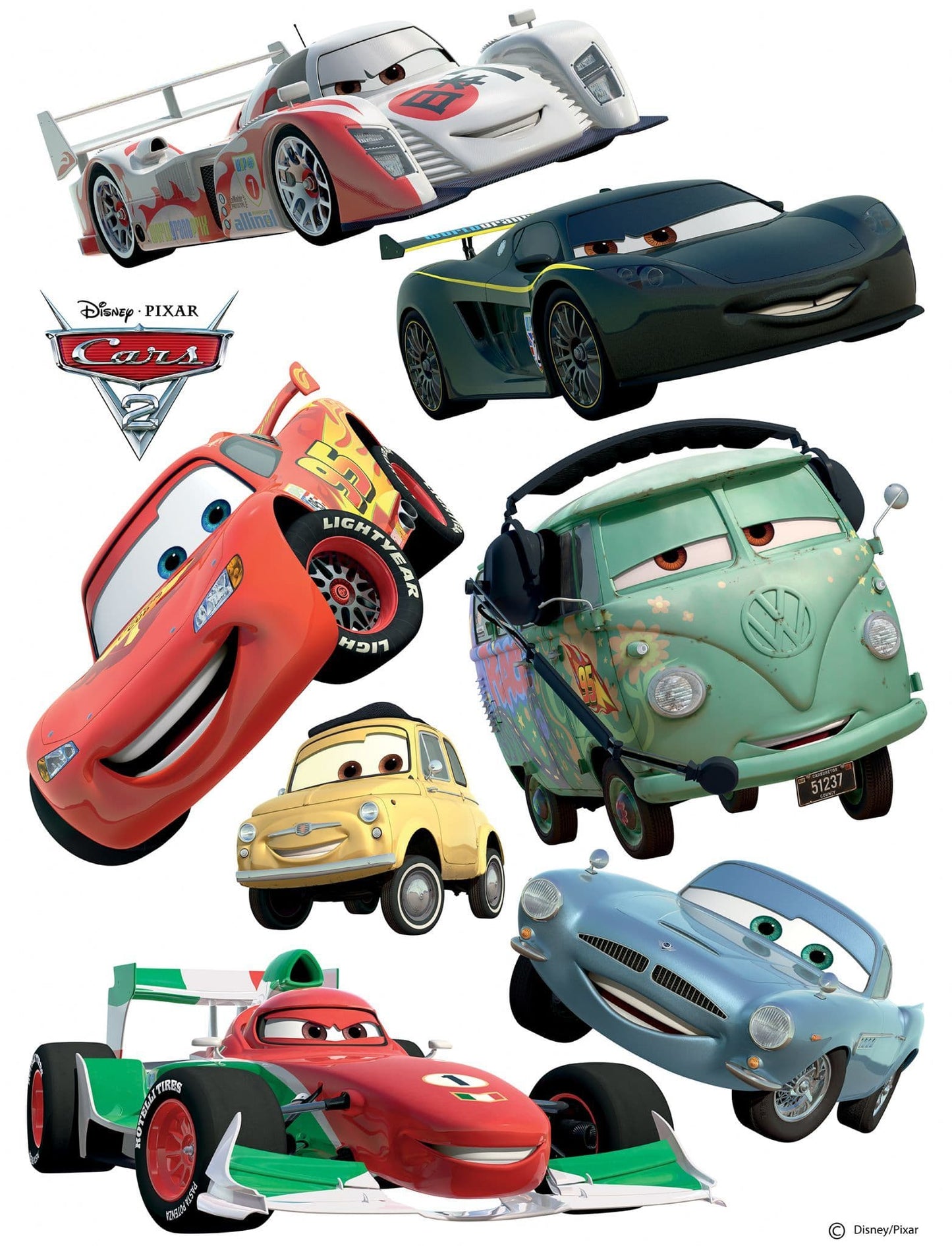 Cars 2 Lightning Mcquenn and Francesco Bernoulli Wall Stickers Disney