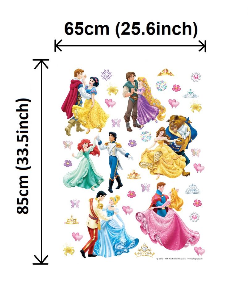 Disney Princess and the Prince Decals Set Wall Stickers 65x85 cm (25.6x33.5 inch) W x H