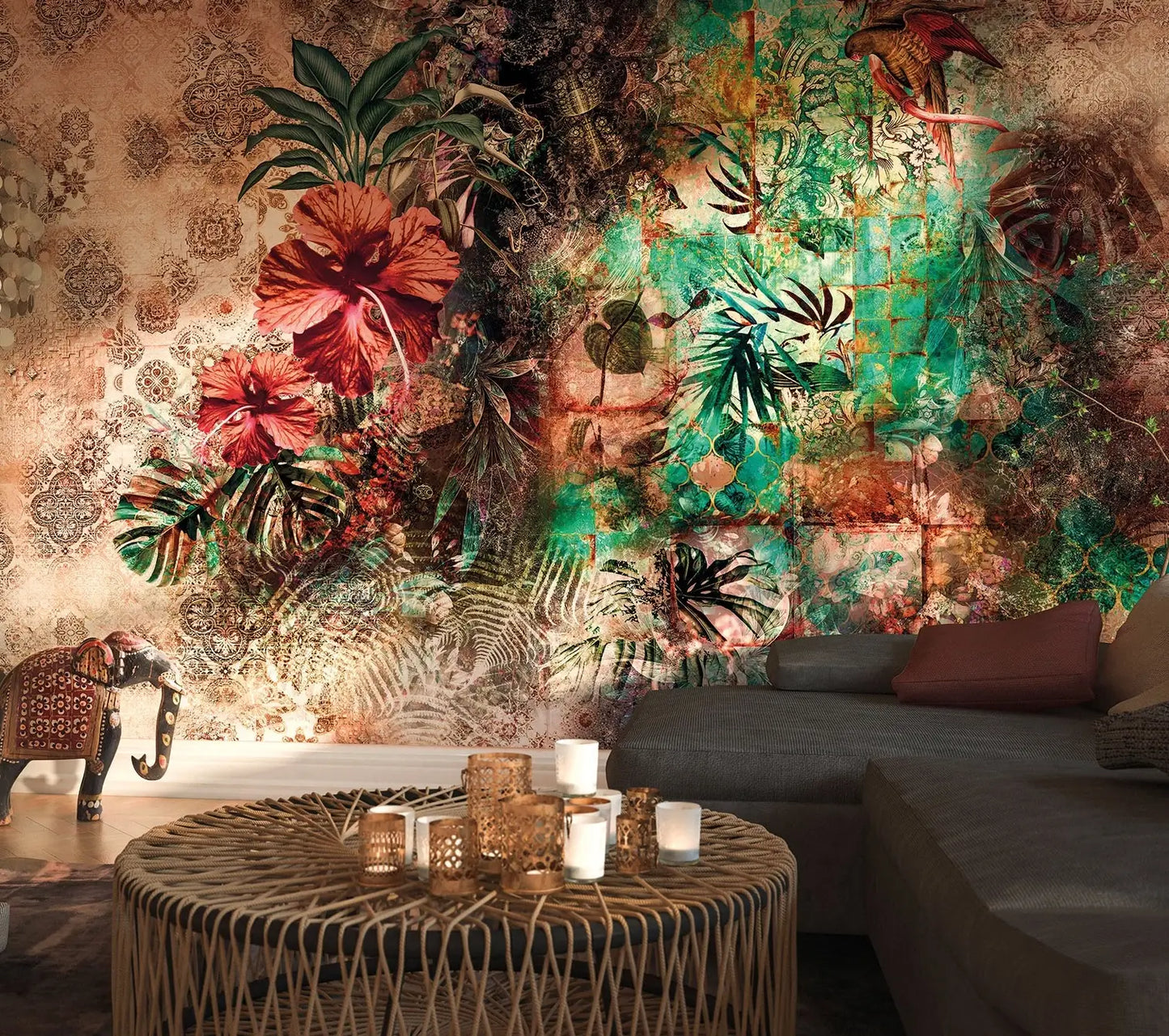 Indian Design Floral Abstract Photo Wallpaper (W x H) 368cm x 254cm (144" x 100")