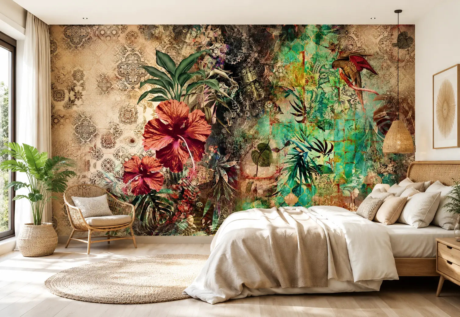 Decorative wall mural with tropical plants